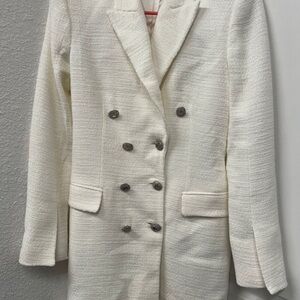 Zara Cream Double-Breasted Textured Blazer